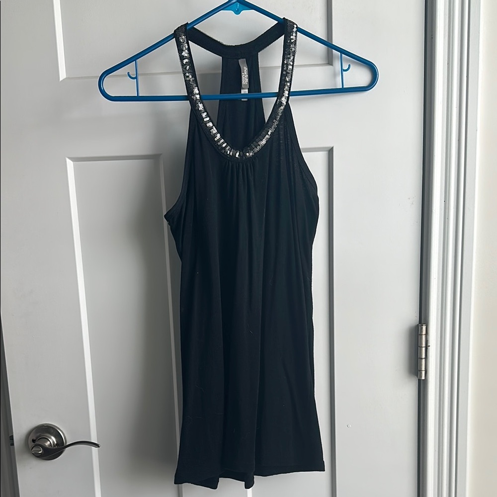 Black Tank Top with Silver Sequin Straps